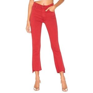 NWT MOTHER The Insider Crop Step Fray Coated Jeans in New Years Red